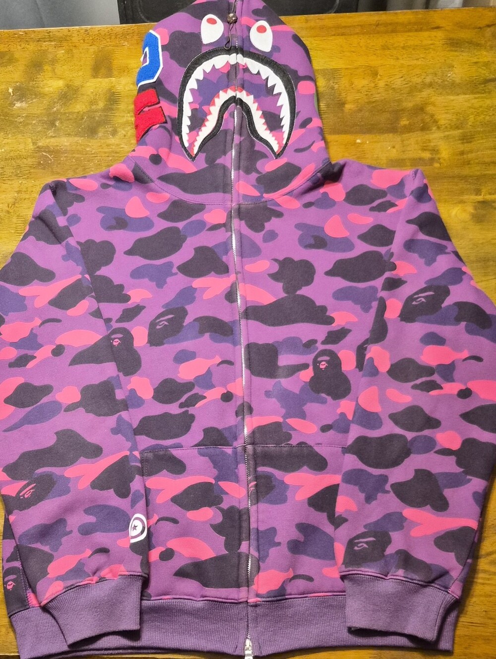 A Bathing Ape World Gone Mad Unisex Swearshirt, Sz L, Purple/Pink/Blk, Like New!